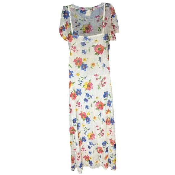 Newport News Women's‎ L Layered Floral Sheer Mesh Maxi Dress White Multicolor - Picture 2 of 4